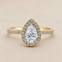Solitario oro amarillo halo de talla pera · diamante natural 0,70 ct | Joyería Bellido