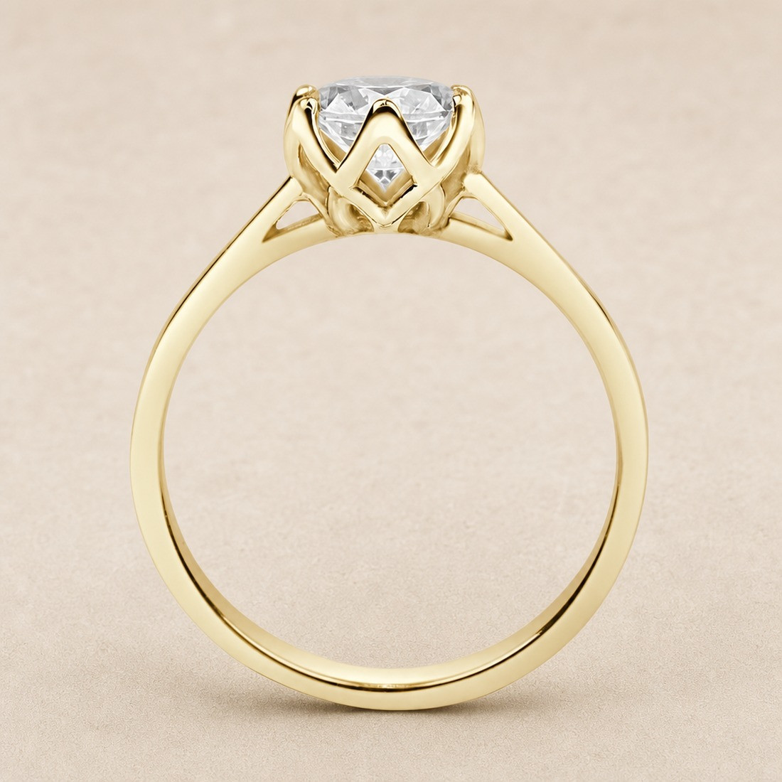 Solitario oro amarillo de seis garras · perfil del engaste, diamante natural 1,00 ct | Joyería Bellido