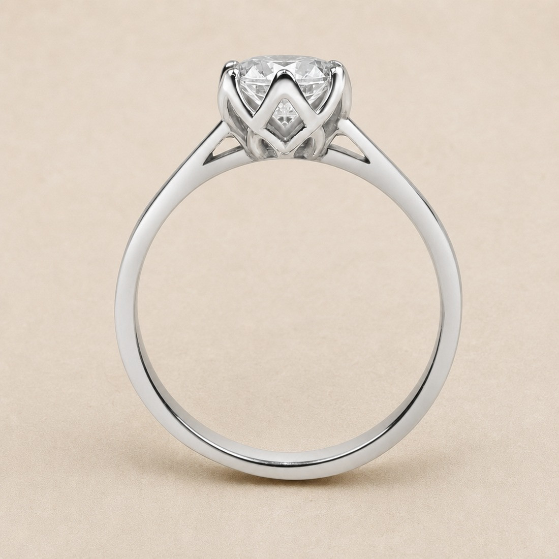 Solitario oro blanco de seis garras · perfil del engaste, diamante natural 1,00 ct | Joyería Bellido