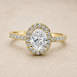 Solitario oro amarillo halo de talla oval · diamante natural 1,00 ct | Joyería Bellido