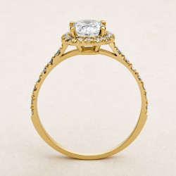Solitario oro amarillo halo de talla oval · perfil del engaste, diamante natural 1,00 ct | Joyería Bellido
