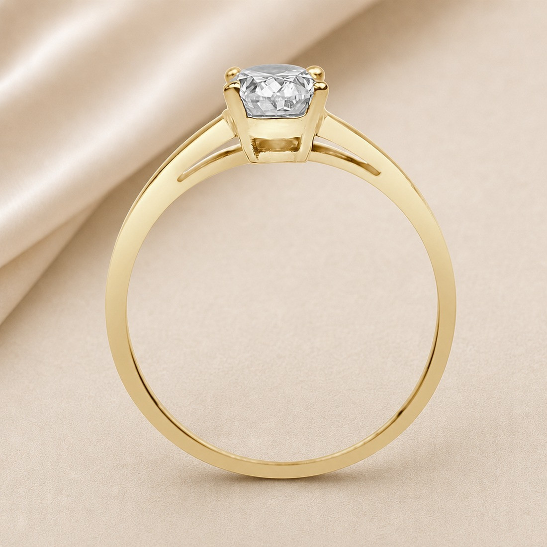 Solitario oro amarillo de talla oval · perfil del engaste, diamante natural 1,00 ct | Joyería Bellido
