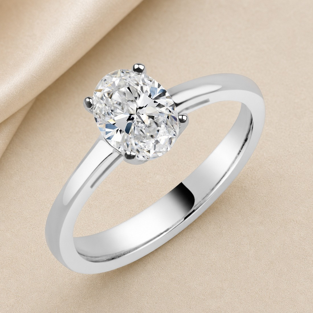 Solitario oro blanco de talla oval · vista en tres cuartos, diamante natural 1,00 ct | Joyería Bellido