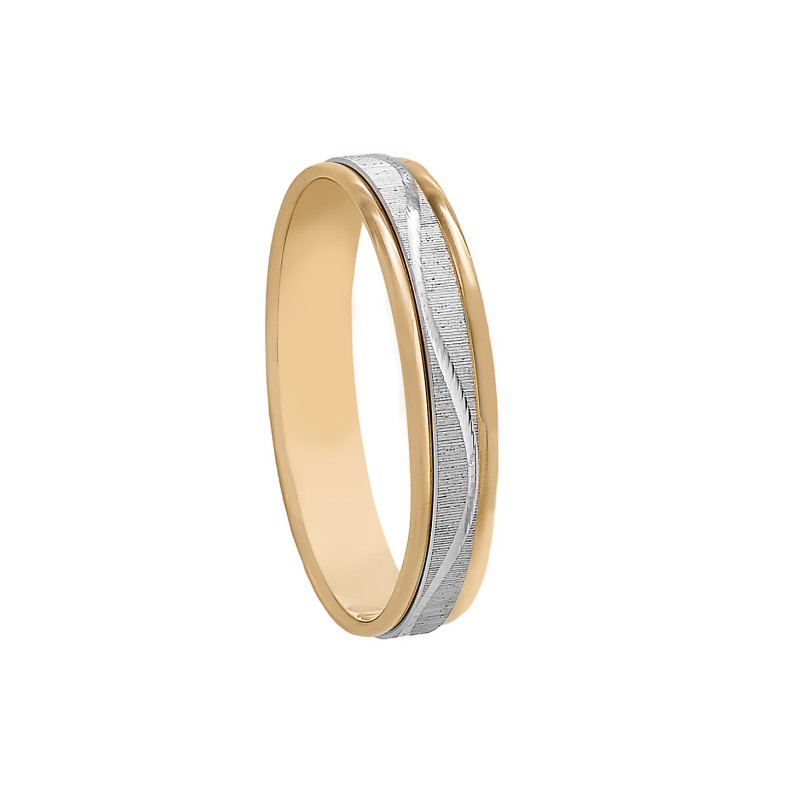Alianza Oro Bicolor 18K amarillo y blanco 4mm Interior plano | Joyería Bellido